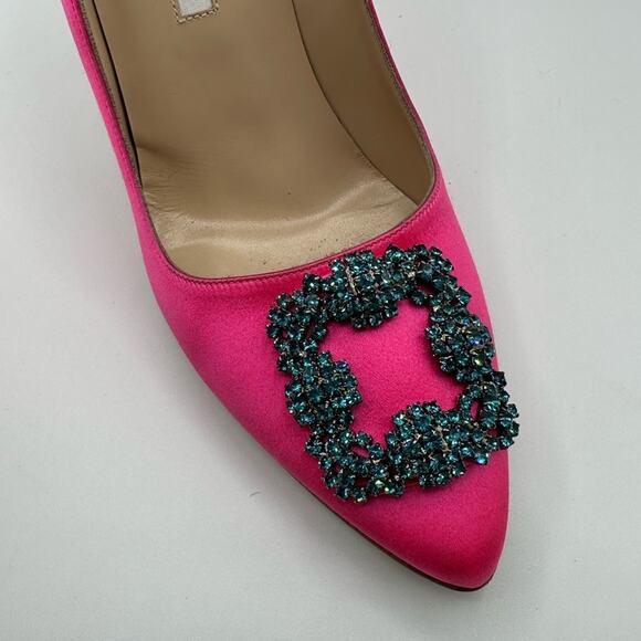 Manolo Blahnik Hangisi 105 Size 39 BPNK Satin Pumps - Picture 10 of 12